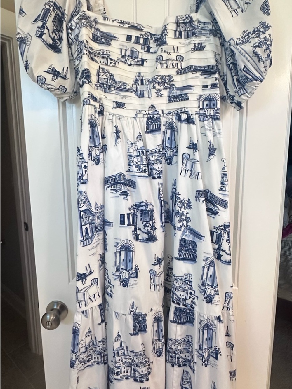 Abercrombie & Fitch White Dress with Navy Scenic Print